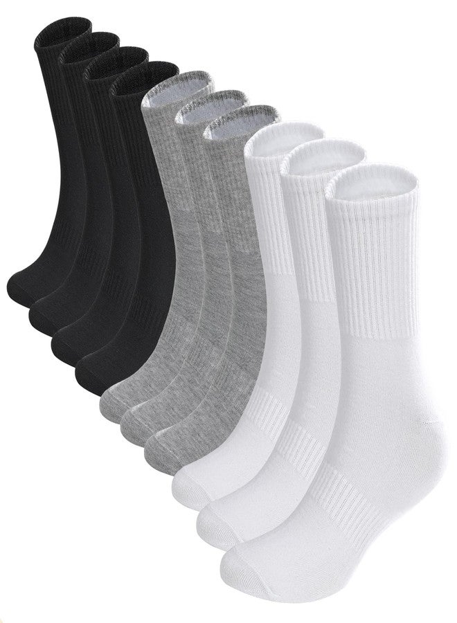HOERCKC 10 Pairs Crew Athletic Socks for Women Moisture Wicking Cushion Crew Socks for Sport Running Traveling (US, Alpha, One Size, Regular, Regular, 10 Pairs-White/Black/Grey) - Image 1